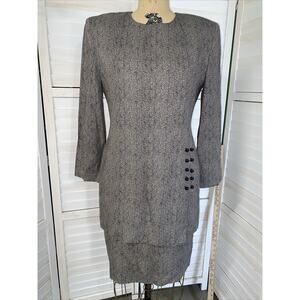 Vintage 80s Michael Blair Women’s Sheath Midi Career Black Tan Dress Sz 6